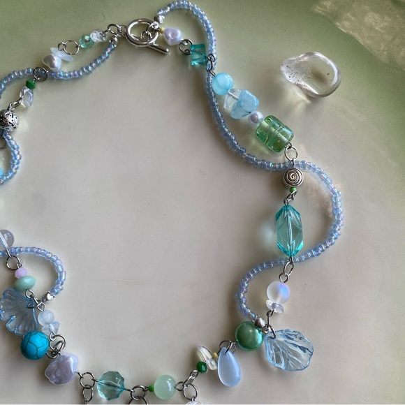 Mermaid Charm Necklace Silver Chain Mixed Beads Pendant Ocean Mermaidcore Blues - Picture 7 of 10